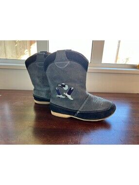 El General Toddler Suede Cowboy Boots 11.5D Gray Blue Embroidered